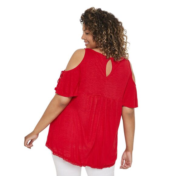 Fourteenth Place Womens Cold Shoulder Embroidery Blouse Red Plus Size 2X NWT - Picture 2 of 8
